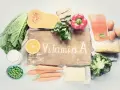 En samling livsmedel rika på vitamin A, som morötter, spenat och lax. Dessa livsmedel kan bidra till hudens hälsa och syn, liknande effekterna av vitamin A retinol.