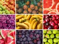 En färgsprakande blandning av c vitamin frukt: äpplen, ananas, grapefrukt, vindruvor, bananer, körsbär, vattenmelon och plommon.